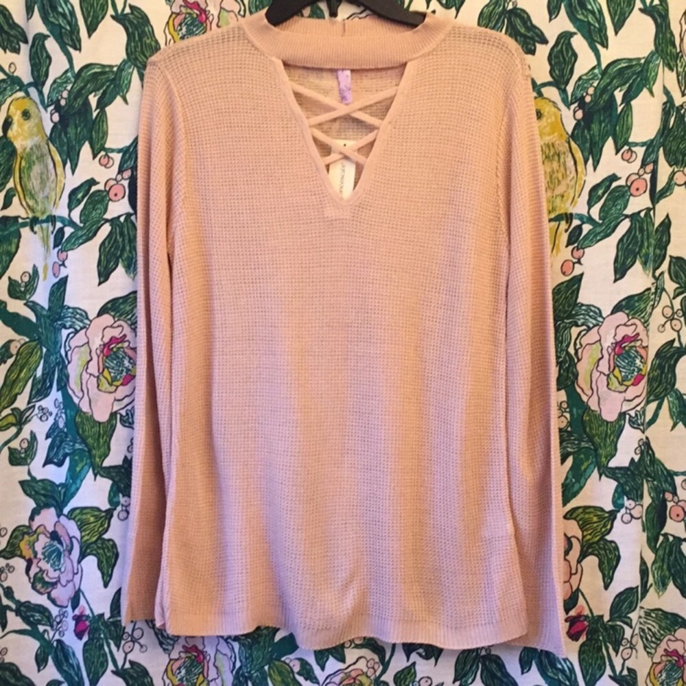 NWT Francesca’s Waffle Knit Cross Front Sweater